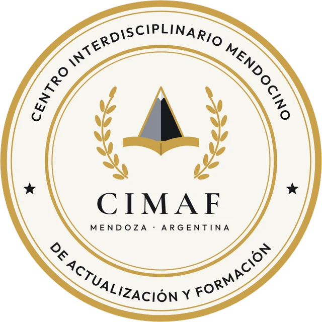 Sello de CIMAF: montaña sobre un libro abierto, rodeada de laureles